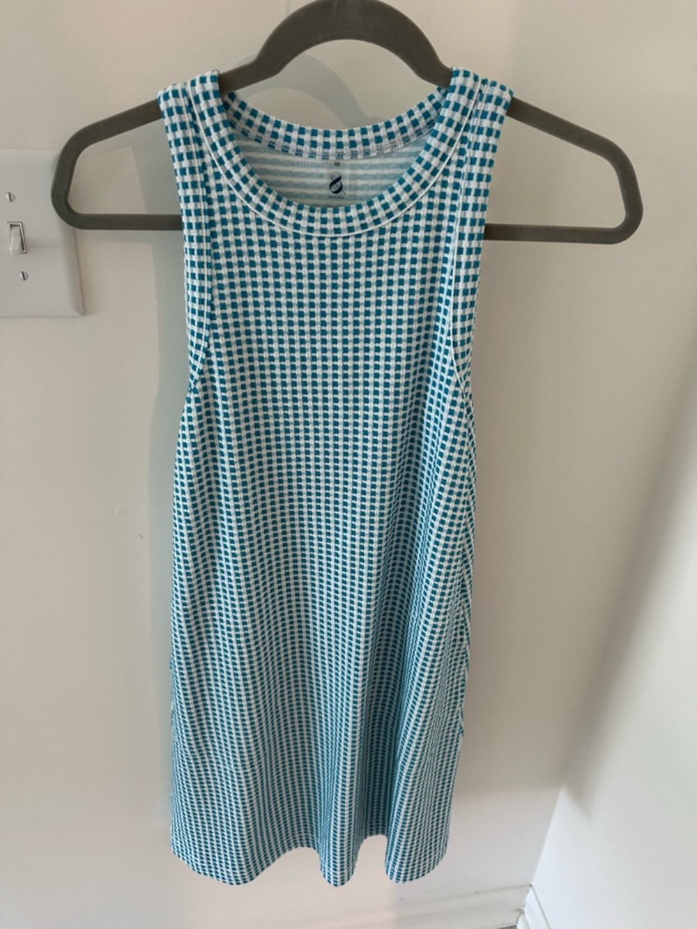 Lou & Grey Teal and White Check Tank Mini Dress